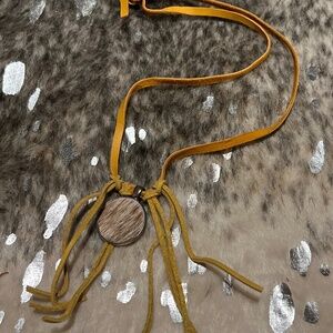 Handmade necklace-  leather strap with genuine cowhide pendant